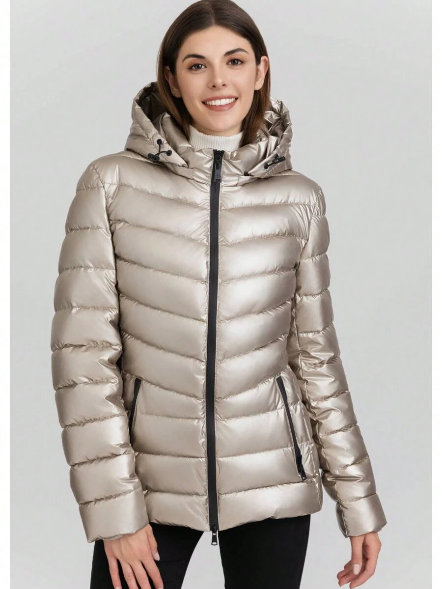 Women's Glossy Hooded Cotton Padded Coat, Winter