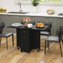 HOMCOM Folding Dining Table For 4-6, Rolling Drop Leaf Table With Storage Drawers, Cabinet And Open Shelf, Extendable Kitchen Table On Wheels - Black - View 9