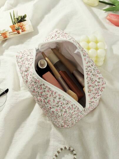 1 bolsa de cosméticos grande com estampa de flor rosa fofa, para guardar pincéis, itens de cuidados com a pele, batons, acessórios de cabelo ou como item de viagem, bolsa de maquiagem dobrável e estilosa para o dia a dia, presente de aniversário, presente para madrinha, presente para professor ou presente de Dia das Mães para meninas, bolsa organizadora de maquiagem com zíper para viagem, presente de volta às aulas, organizador de joias, organizador de óleo labial, organizador de esmaltes