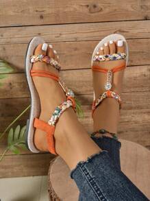 Sandalias planas de talla grande para mujeres, talla 42-44 Nuevas sandalias casuales de verano con tiras, talla 44-45 - naranja - Ver 5