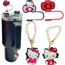 Sanrio 4pcs Silicone Straw Covers - Dustproof & Safety Toppers For Cups, Fits 30oz & 40oz Tumblers - Cute Cartoon Design, Material