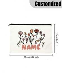 [Custom Made] Polyester Flower Design Cosmetic Bag For Women - Waterproof, Large Capacity,Personalized Name,Unscented, Portable Zip Makeup Pouch, Travel Essential, Gift For Flower Lovers - Exclusive Gift - Beige - View 4