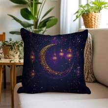 1 st 17,7*17,7in (45*45cm) [Enkelzijdige print] Ramadan Kareem Paars Glanzend Maanpatroon Sierkussenhoes, Zachte Pluche Kussensloop Voor Thuis, Bank, Slaapkamer, Autodecoratie, Geschikt Voor Dagelijks Gebruik Of High-End Minimalistische Stijl, Eid Mubarak