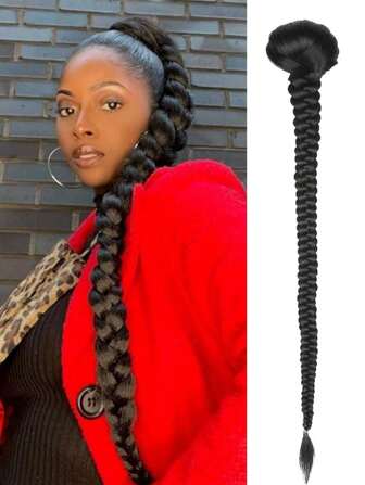 Synthetic Long Twist Braid Ponytail Drawstring 34 Inch Yaki Straight Clip-In Hair Extension Boxing Braided Hair Extensions For Women Daily Or Costume Use