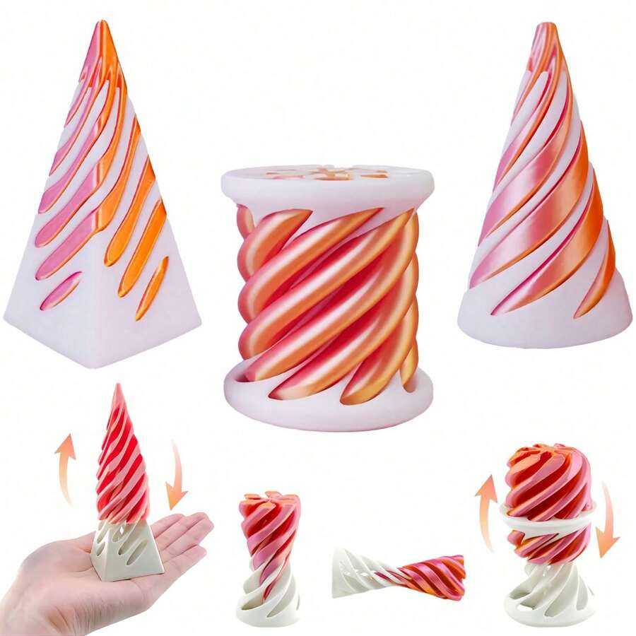3 Packs Impossible Cone,3D Printed Spiral Cone Fidget Toy, Impossible Pyramid Passthrough Sculpture, Mini Vortex Illusion Fidget For Anxiety Relief, Holiday Gifts, Birthday Gifts, Easter Gift