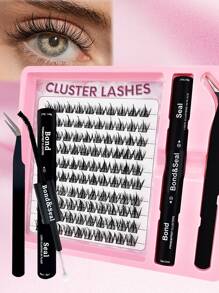 100 件 C 卷曲单根簇状睫毛 11-13 毫米混合分段单根假睫毛套件带睫毛粘合剂和密封睫毛镊子用于簇状睫毛延长 DIY 尖刺单根睫毛延长 - 黑色 - 查看 1