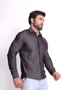 Men's Slim Premium Dress Shirt With Elastane - Xám - Xem 4