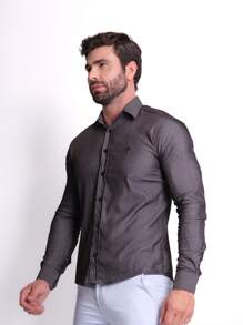 Men's Slim Premium Dress Shirt With Elastane - Xám - Xem 3