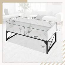 High-Gloss LED Coffee Table W/ Faux Marble & Tempered Glass Top 4 Storage Cubes
