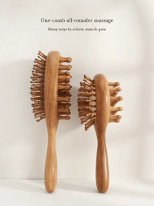 1支木质气垫按摩发梳，多功能双面设计：粗齿用于头皮按摩，细齿气垫用于造型，女士发梳，返校季、旅行度假必备，女士美发配件，梳子，发刷，边缘梳，梳子，梳子，解结梳，球形梳，迷你发梳套装，木梳，发梳，梳子套装，梳子，卷发梳，解结梳，女士发梳，美发产品，美发工具，美发用品，理发师，理发配件，理发店，美发设备