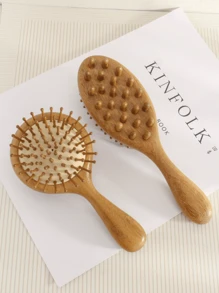 1支木质气垫按摩发梳，多功能双面设计：粗齿用于头皮按摩，细齿气垫用于造型，女士发梳，返校季、旅行度假必备，女士美发配件，梳子，发刷，边缘梳，梳子，梳子，解结梳，球形梳，迷你发梳套装，木梳，发梳，梳子套装，梳子，卷发梳，解结梳，女士发梳，美发产品，美发工具，美发用品，理发师，理发配件，理发店，美发设备