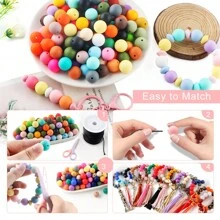 110PCS/盒硅胶珠同色系列各种尺寸圆珠扁豆珠多面体组合珠和珠子用于制作珠宝、DIY 手链、项链、耳环、钥匙扣、手机挂件和派对礼品配件 - 彩色 - 查看 2