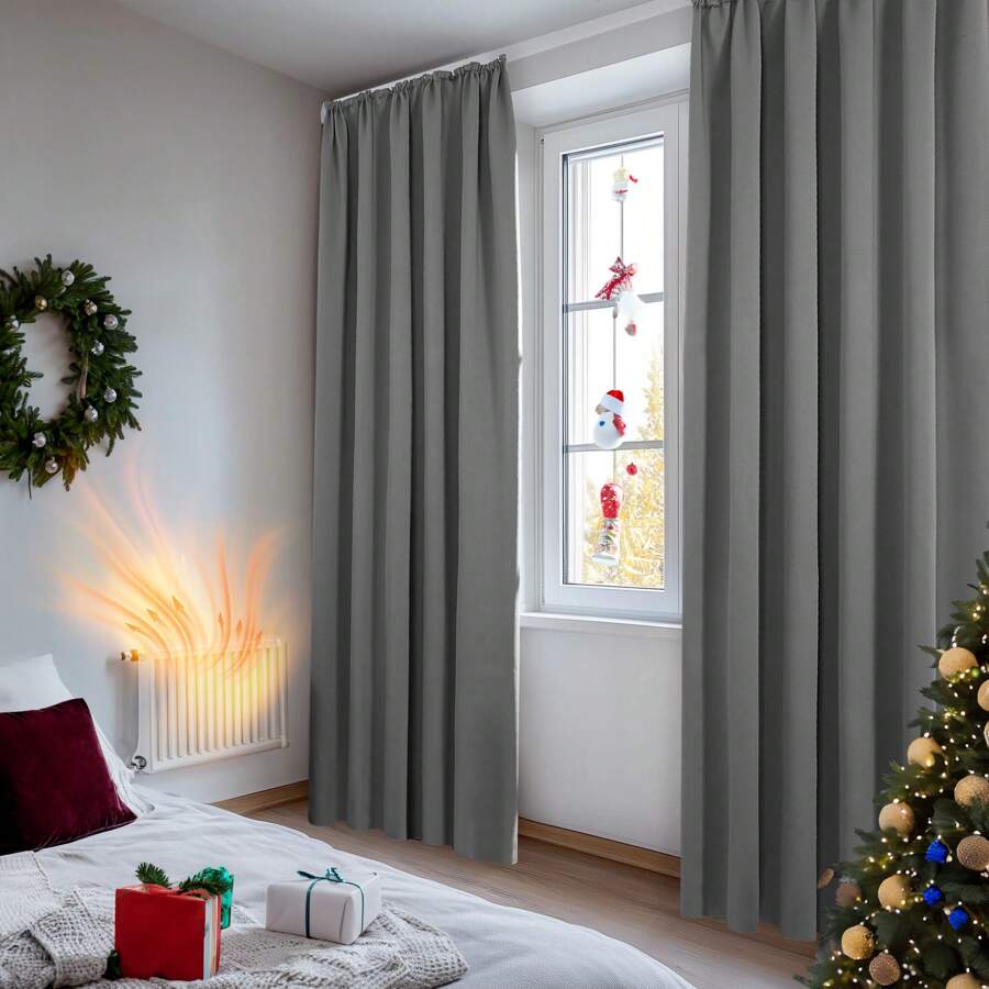 Blackout Curtain Opaque Curtain Thermal Curtain With Ruffle Tape, Set Of 2 - Light Grey - View 1