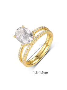 2pcs Set Fashionable Minimalist Style S925 Silver Oval 2.5CT Moissanite Ring Set, Jewelry For Women Suitable For Engagement, Wedding, Party, Daily Wear, Gift For Valentine's Day