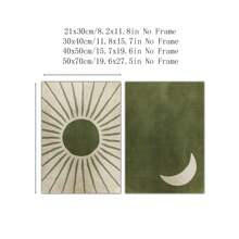 Juego de 2 obras de arte impresas con sol y luna, obras de arte de pared abstractas de color verde salvia, obras de arte de pared de color verde oliva, arte de día y noche, regalo minimalista bohemio, decoraciones de rama, decoraciones, sin marco