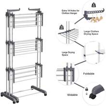 4 Tiers Clothes Drying Rack Indoor Folding Clothes Airer Large Clothes Drying Rack Laundry Rack With Wheels For Indoor Outdoor Use - Grey - View 6