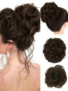 Chignon synthétique en désordre avec pince à cheveux. Rallonges de queue de cheval bouclée et ondulée. Accessoires pour chouchou et chignon pour femmes. Pièce de chignon en désordre synthétique avec pince à cheveux. Chignons ébouriffés, rallonges de cheveux bouclés et faux chignons pour femmes