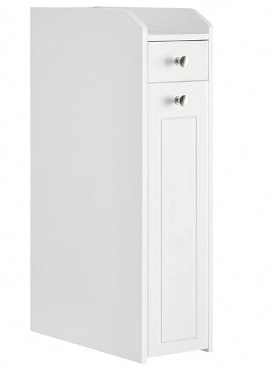  Gabinete de baño VASAGLE, gabinete de baño independiente, gabinete de baño estrecho, con cajones, portarrollos de papel higiénico, para espacios pequeños, blanco , decoración de baño en el hogar, organizador de baño veraniego