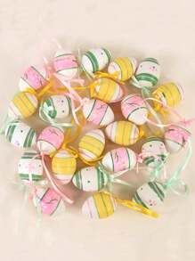 12/24pcs Easter Eggs Colorful Bunny Painted Plastic Hanging Pendant DIY Easter Egg Crafts For Home Easter Party Supplies Decoration - Multicolor - View 1