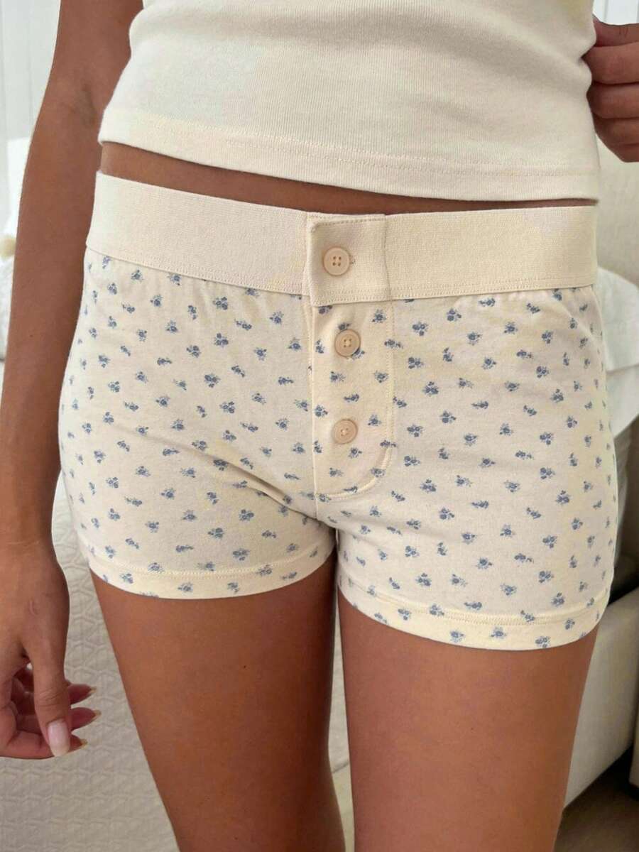 Women Y2k Lounge Shorts Stripes/Floral Print Button Low Rise Sexy Micro Shorts Slim Fit Pajama Bottoms Cute Sleep Shorts