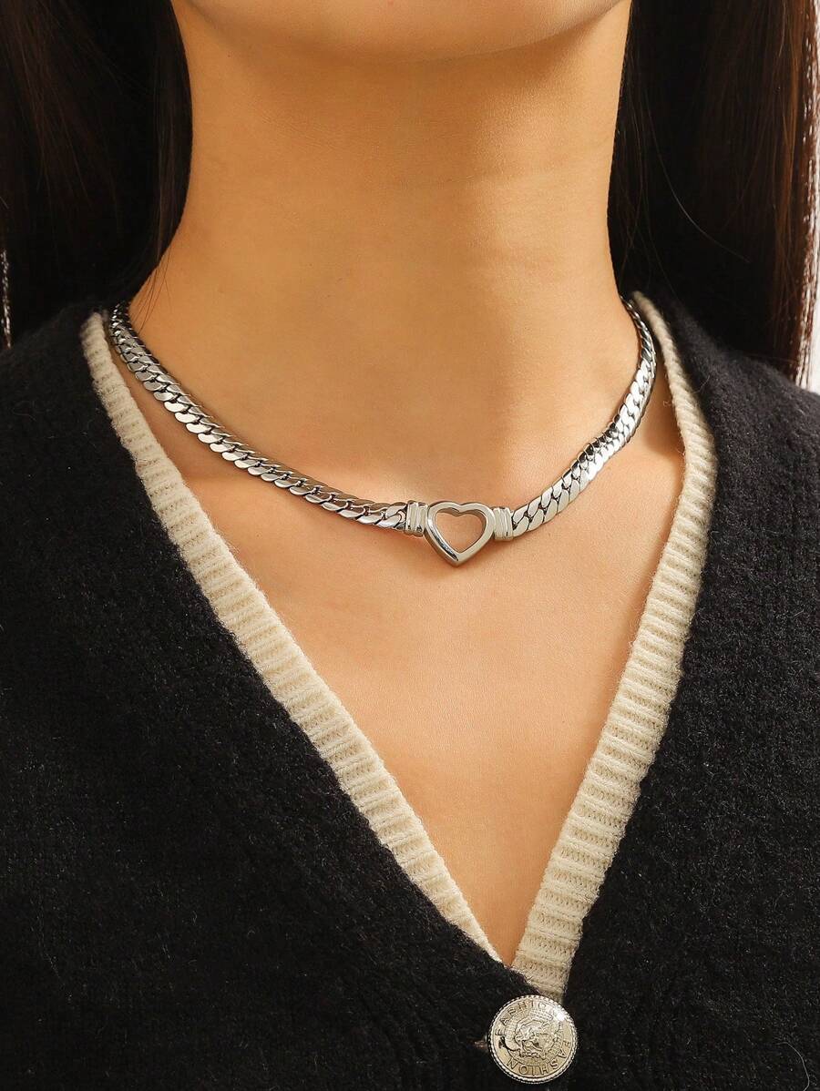 1 chiếc vòng cổ mặt trái tim rỗng Cubic Zirconia, vòng cổ xích rắn phẳng bằng thép Titan dành cho phụ nữ ngày lễ tình nhân, mẹ, mẹ, ngày của mẹ, quà tặng