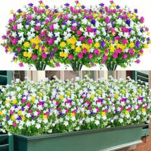 4/8 束户外人造花，塑料花装饰，抗紫外线仿花灌木，室内外花园家居婚礼农舍假植物（4 种颜色） - 橘色 - 查看 1