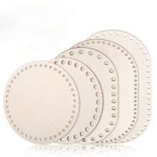 Set de 5 soportes de cesta de ganchillo, cestas de ganchillo con bases de madera, suelo de madera de ganchillo, cestas de madera natural, soportes de cesta de ganchillo DIY, manualidades, textiles para el hogar, bases de madera de ganchillo DIY, suministros de manualidades, bases de madera de ganchillo, cestas de ganchillo en blanco con bucle colgante DIY