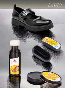 KIT 3 piezas boleo de zapatos, abrillantador + cepillo + pomada negra, Kit básico para el cuidado del calzado - Negro - Ver 1