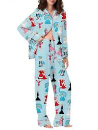 Women Christmas Pajama Set Y2k Nutcracker Long Sleeve Shirt And Wide Leg Pants Cute Pjs Outfits