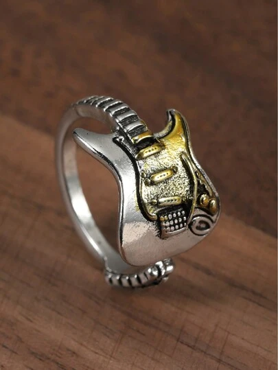 1 件復古合金電吉他造型男士戒指,適合音樂節使用