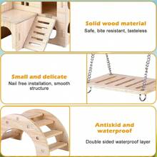 Runup Pack Of 5 Wooden Hamster Toys, Wooden Hamster House, DIY Hamster Paradise Including Multi-Chamber House, Rotating Bridge, Swing, Hamster Hide, Hamster, Chipmunk, Toy Accessories