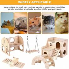 Runup Pack Of 5 Wooden Hamster Toys, Wooden Hamster House, DIY Hamster Paradise Including Multi-Chamber House, Rotating Bridge, Swing, Hamster Hide, Hamster, Chipmunk, Toy Accessories
