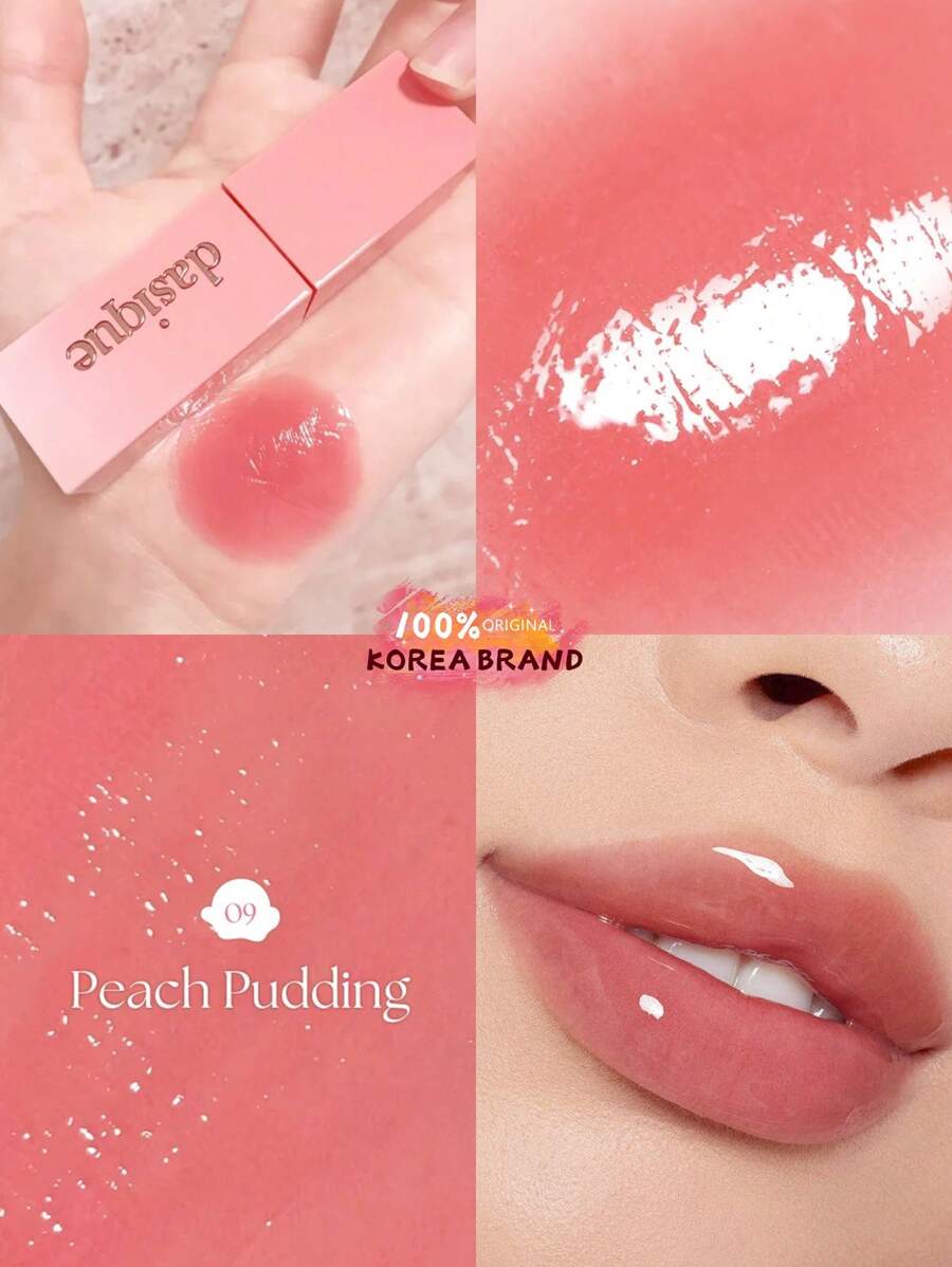 Dasique Juicy Dewy Tint #09 Peach Pudding, Long-Lasting Hydrating Lip Gloss, Non-Sticky, Creates Healthy Glow, Refined Makeup, Color Locking, Vegan, Cruelty-Free, Korean Cosmetics, 3.5g/0.12oz