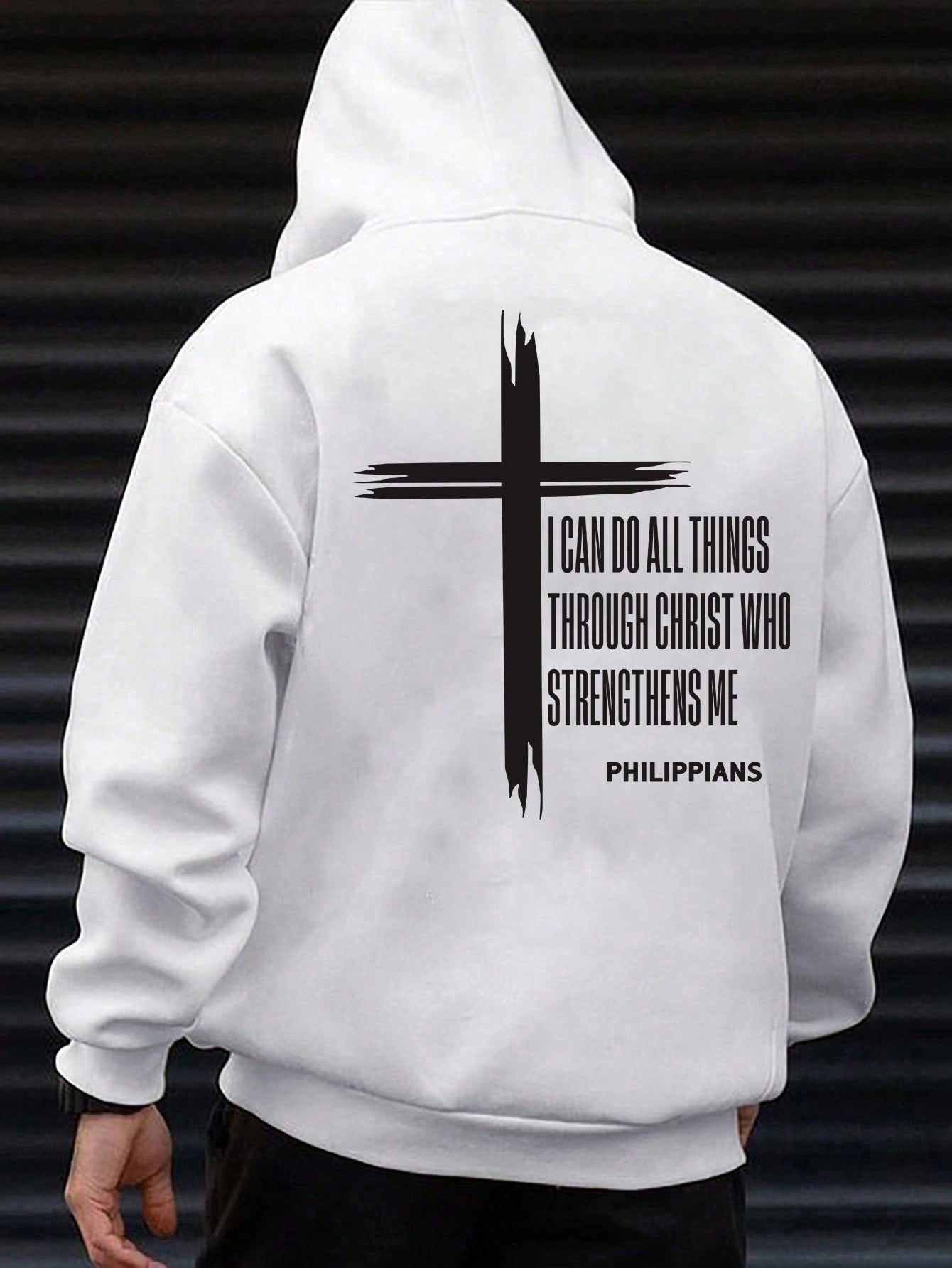 Men's Letter & Cross Print Long Sleeve Hooded Sweatshirt With Pocket