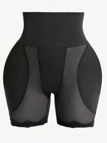 女士塑身短裤，带臀部衬垫，高腰收腹内裤，带可拆卸衬垫，无缝塑身短裤 - 黑色 - 查看 5