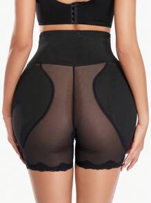 女士塑身短裤，带臀部衬垫，高腰收腹内裤，带可拆卸衬垫，无缝塑身短裤 - 黑色 - 查看 2
