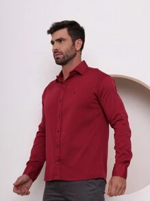 Men's Slim Premium Dress Shirt With Elastane - Maroon - View 3