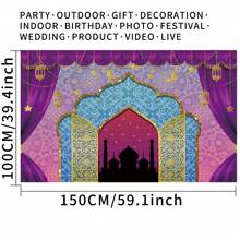 1pc Arabian Nights Magic Genie Theme Photography Backdrops Golden Glitter Bollywood Princess Sweet 16 Party Banner 59.1*39.4/82.7*59.1/106.3*70.9 Inches Moroccan Birthday Indoor Outdoor Photo Background Newborn Shower Decoration Supplies