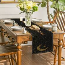 1pc Caminho de Mesa Lua Estrela Padrão Floral Mesa, Decoração, Festivais, Presentes Fazenda Lavável Exterior Interior Festa Cozinha Casa Mesa de Jantar Retangular Mesa de Jantar Redonda Decoração de Jantar - Ramadã E - Ver 5
