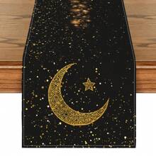 1pc Caminho de Mesa Lua Estrela Padrão Floral Mesa, Decoração, Festivais, Presentes Fazenda Lavável Exterior Interior Festa Cozinha Casa Mesa de Jantar Retangular Mesa de Jantar Redonda Decoração de Jantar - Ramadã E - Ver 3