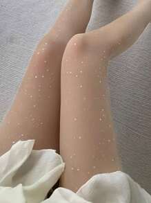 2 Pairs Sheer Sparkly Galaxy Star Glitter Tights,Black & Nude, Slim And Sexy Leggings For Summer