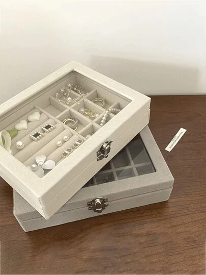 1pc,Large Capacity Velvet Jewelry Box, Ring Necklace Earring Nail Decoration Storage Box, High-End Portable Dust-Proof Box,Gifts For Women,Christmas Gifts,Gift Ideas For Women,Room Decor