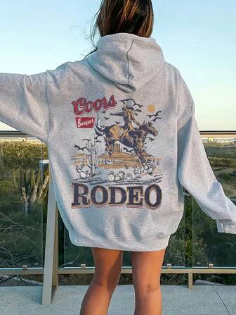 Plusstorlek Dam Dagliga Bokstäver Och Denim Mönster Huva Långärmad Casual Vår/Sommar/Höst Dam Plusstorlek Långärmad Huvtröja Halloween Utekvällstoppar Dam, Semesterkläder Dam