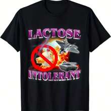 LAUDAH Lactose Intolerant Funny Meme T-Shirt Stylish, Comfortable, Printed, All-Season Must-Have 220g - 黑色 - 查看 1