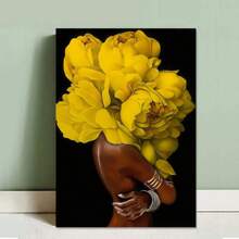 1pc Framed African American Wall Art Yellow Flower On Women Head Vintage Canvas Art Painting Black Art Wall Decor Abstract Woman Flower Paintings Wall Art Decor Modern Abstract Girl Picture Home Wall Decor For Bedroom Living Room - 黃色 - 查看 10