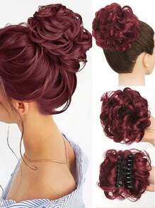 Chignon synthétique en désordre avec pince à cheveux. Rallonges de queue de cheval bouclée et ondulée. Accessoires pour chouchou et chignon pour femmes. Pièce de chignon en désordre synthétique avec pince à cheveux. Chignons ébouriffés, rallonges de cheveux bouclés et faux chignons pour femmes
