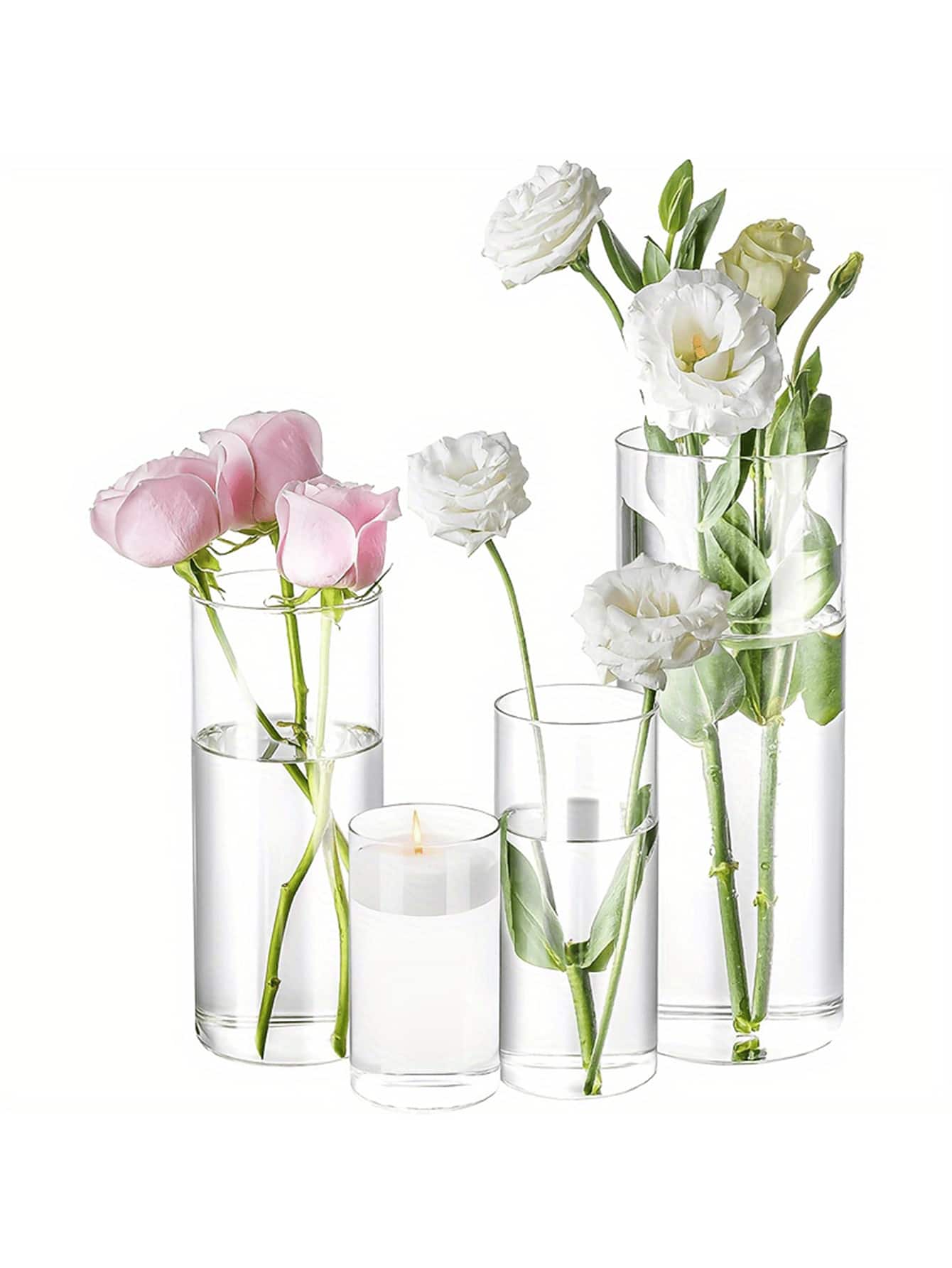 3pcs/4pcs Glass Cylinder Vases 4,6,8,10 Inch Tall Clear Flower Vase Hurricane Floating Candle Holder For Table Centerpiece Wedding Home Decor Rama Decoration Gifts Birthday Graduation Room Decor Glass Vase