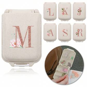 Travel Pill Organizer Moisture Proof 8 Grids Pills Box For Pocket Purse Daily Pill Case Rose Golden Letter Personalized Portable Medicine Vitamin Holder Container Carry-On Portable Independent Small Grid Pill Container Storage