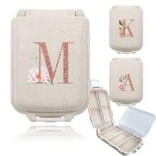 Feuchtigkeitsgeschützter Reise-Pillenorganizer mit 8 Fächern, Pillendose für Tasche/Handtasche, täglicher Pillenhalter, rosé-goldene personalisierte Buchstaben, tragbare unabhängige kleine Fach-Pillenbox, Aufbewahrungsbehälter für Medizin und Vitamine - Beige - Übersicht 4