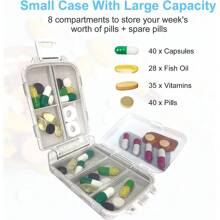 Feuchtigkeitsgeschützter Reise-Pillenorganizer mit 8 Fächern, Pillendose für Tasche/Handtasche, täglicher Pillenhalter, rosé-goldene personalisierte Buchstaben, tragbare unabhängige kleine Fach-Pillenbox, Aufbewahrungsbehälter für Medizin und Vitamine - Beige - Übersicht 5